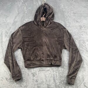 Skims Velour Zip Hoodie Women's Medium Brown Soft Plush Loungewear Jacket Crop